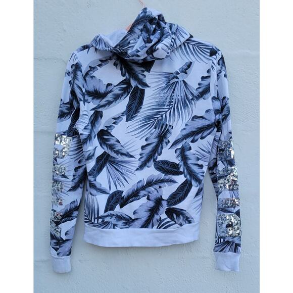 PINK Y2K Victorias Secret Track Jacket Small Bling Sequin Palm Printed Hoodie - Picture 3 of 6
